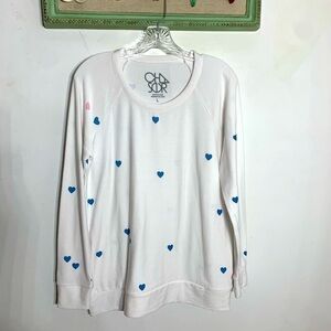 CHASER heart print soft pullover sweatshirt Large white new with tag nwt